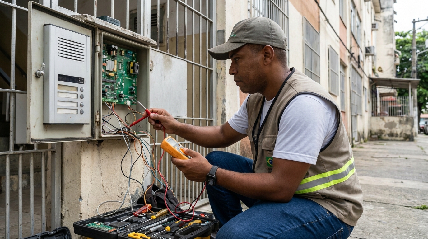 Eletricista consertando interfone em Palmas‑TO