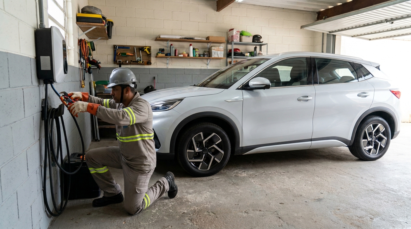 Eletricista instalando carregador de carro eletrico em Palmas‑TO