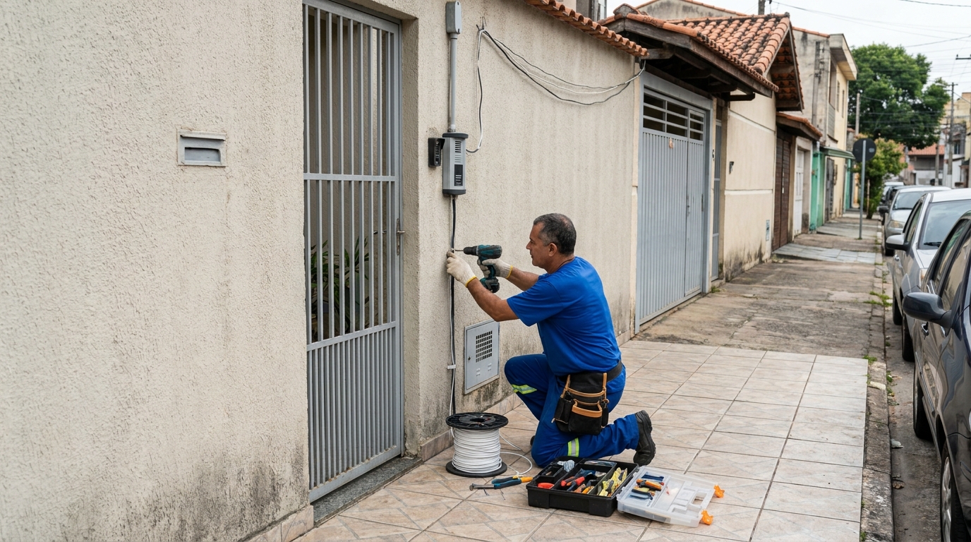 Eletricista instalando interfone em Palmas‑TO