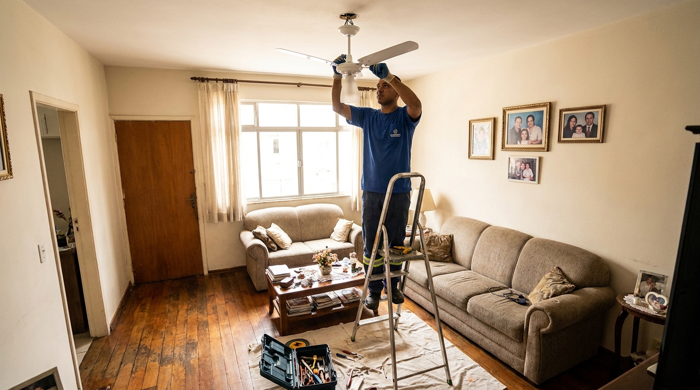 Eletricista instalando ventilador de teto em Palmas‑TO