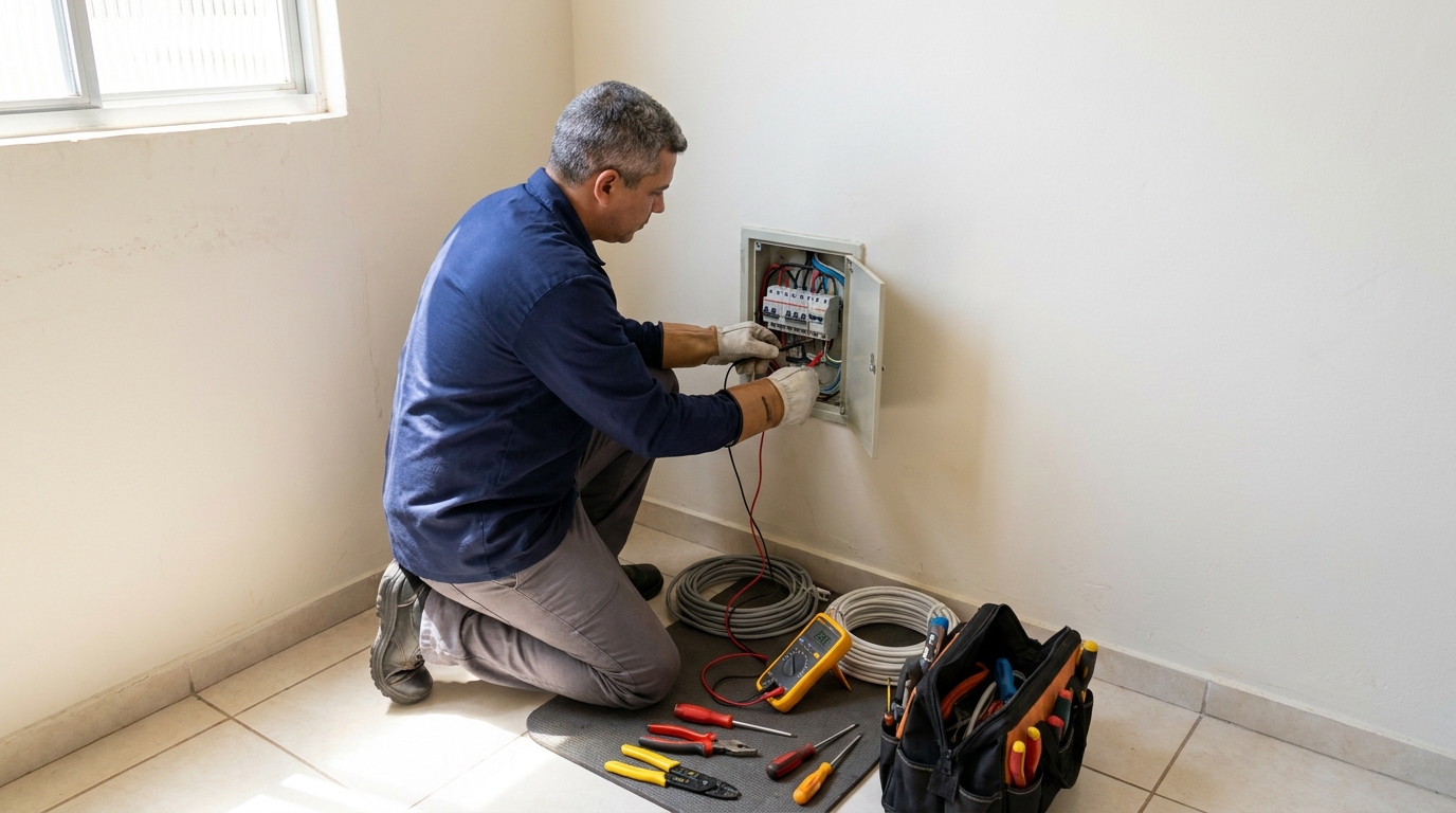 Eletricista realizando manutencao em Palmas‑TO